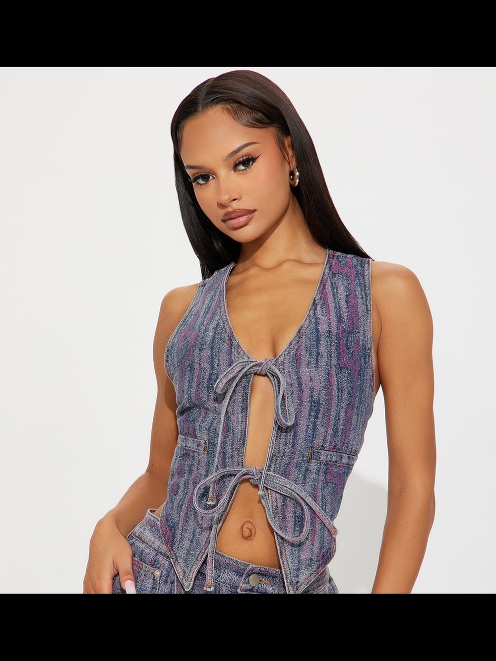 Natural Mystic Jacquard Denim Vest- Multi Color